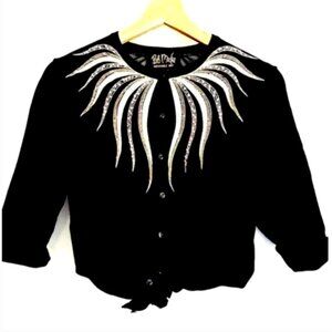 VINTAGE BOB MACKIE Embellished EmbroideredTop Sweater Cardigan Beaded